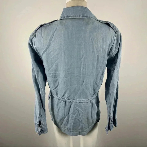 ❤️ BB Dakota Blue  Chambray Denim Hooded Jacket Sz XS Tencel Lightweight Cinched - Picture 4 of 10